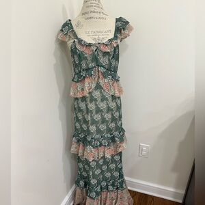 Floral Lace, Mint & Blush Maxi Dress